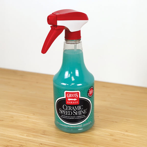 Bottle of Griot's Garage Ceramic Speed Shine on a wooden surface with a white background